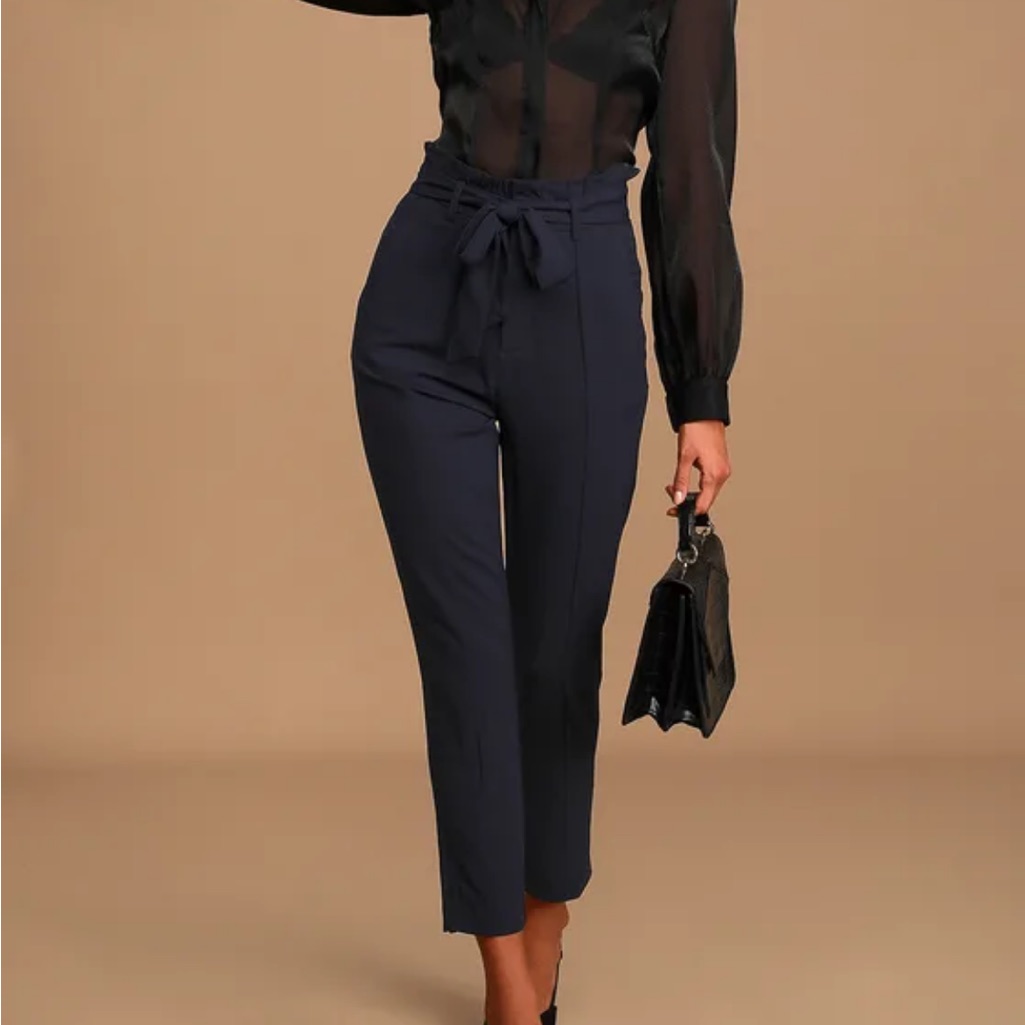 Lulus Black Tie Waist Semi-Cropped Black Trousers